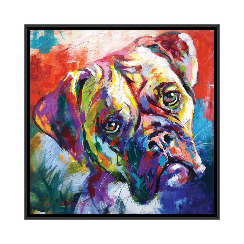 Boxer par Jos Coufreur - reproduction d'art, H 18 po x l 18 po x 1,5 po, Toile avec cadre noir, Pas de tapis