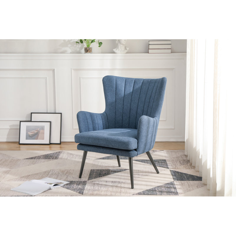 Fauteuil en polyester capitonné 28 po Leib, Polyester bleu