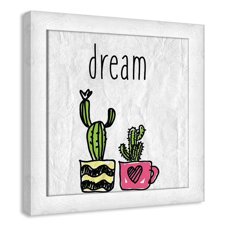 «Cacti A», art encadré, H 12 po x l 12 po x P 0,6 po, Encadré plat à grain de bois blanc