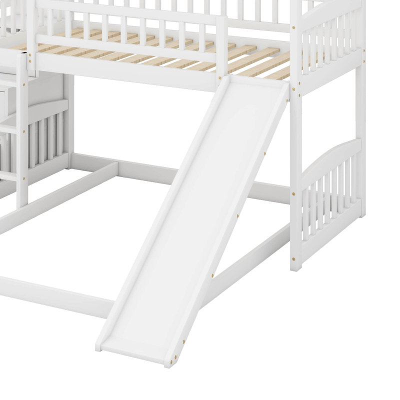 Twin Over Full House Bunk Bed With Slide, White