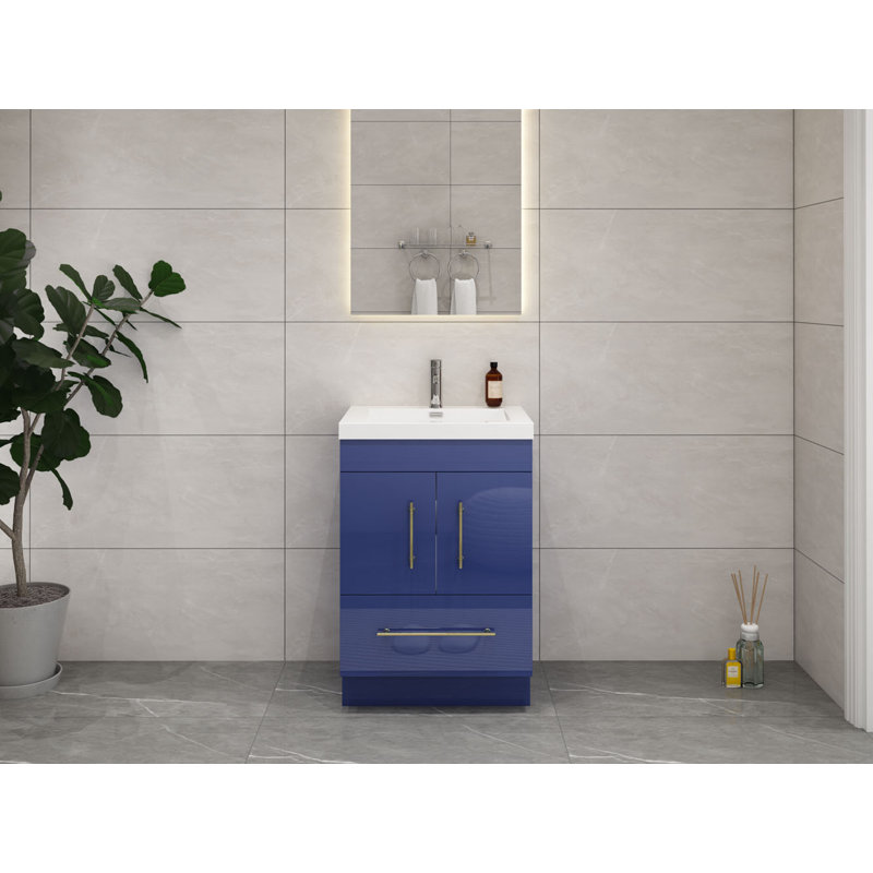 Ensemble de meuble-lavabo simple 24 po Carliss, Bleu nuit brillant, Argent