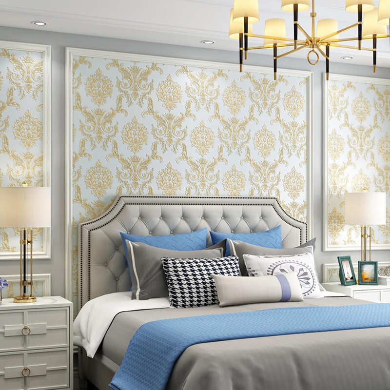Papier peint auto-adhésif non tissé avec motif floral damassé en relief 3D, design amovible et adhésif pour le salon, la chambre à coucher et le bureau