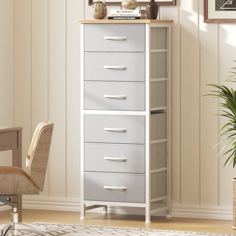 6 Drawer Dressers & Chests of Drawers, Fabric Dresser for Closet, Living Room, Night Stand with Metal Frame, Storage Tower with Fabric Bins, Wood Top