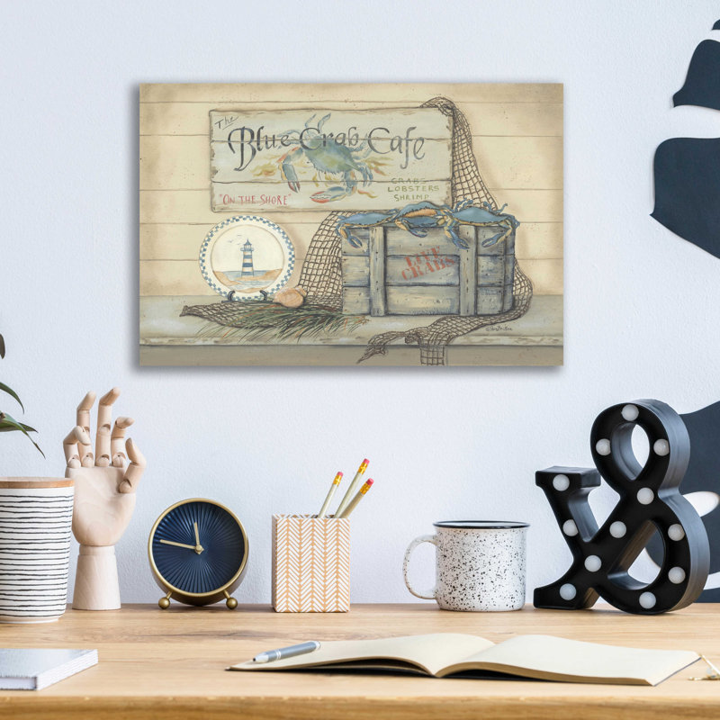 Blue Crab Cafe' by Pam Britton, Acrylic Glass Wall Art, 12" H x 16" W