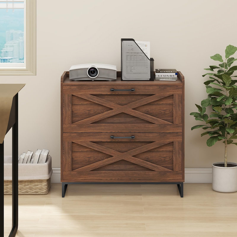 Lateral File Cabinet With Charging Station, Walnut