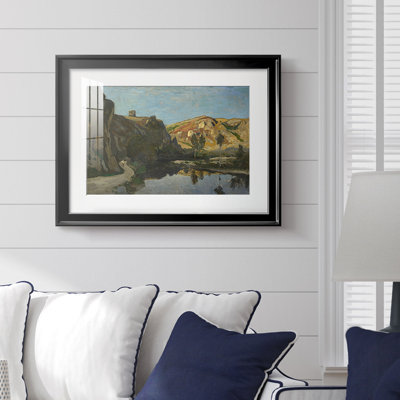 River Landscape with Cliffs-Henri Harpignies-Framed Print with Mat and glass-c. late 19th Century