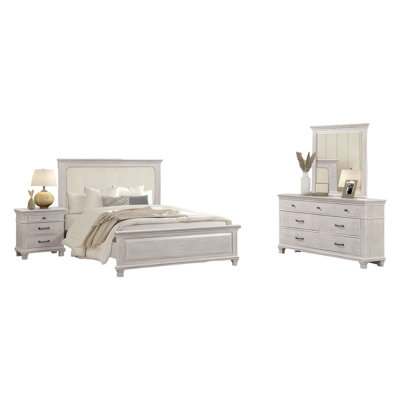Leyne 4Pc Queen Bedroom Set, Cream Upholstery, Weathered Gray