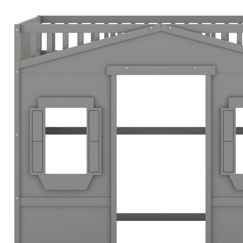 Twin House Loft Bed With Ladder, Gray