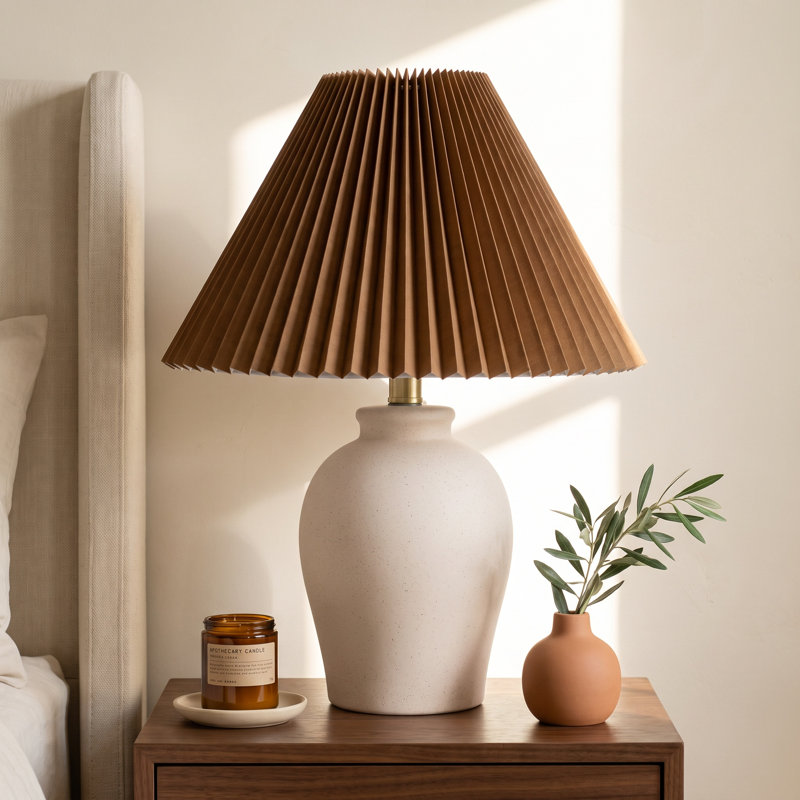 Chemise Table Lamp, Shell, Parchment, Brown
