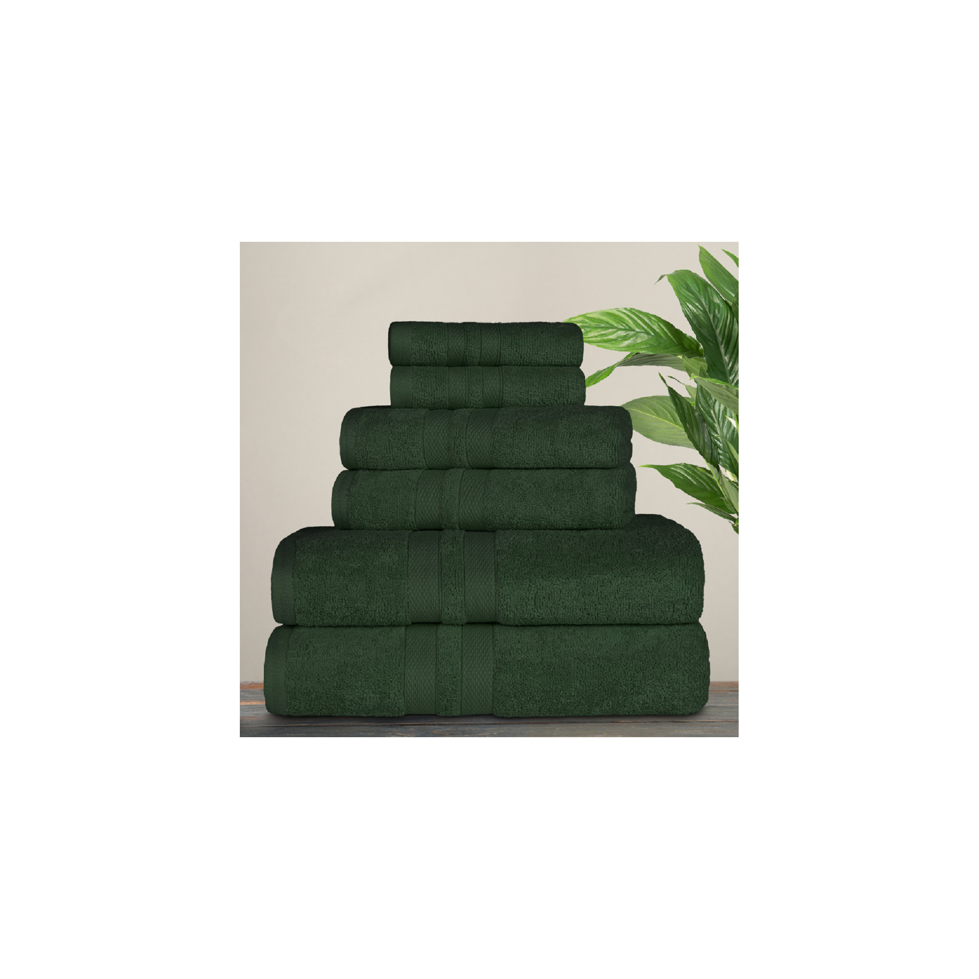 Amoy Soft 6 Piece 100% Cotton Towel Set, Forest Green