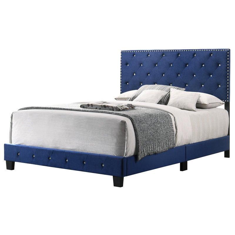 Anjelo Upholstered Standard Bed, King, Navy Blue