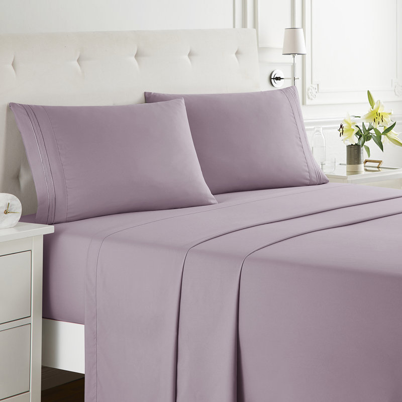  Ensemble de draps double brossé de luxe pour hôtel avec draps et taies d'oreiller très doux, Lit de jour, Dusty Purple