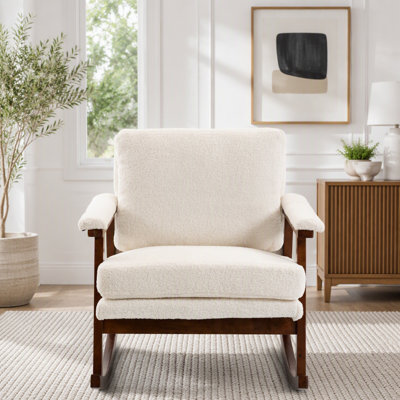 Mid Century Modern Upholstered Rocking Chair With Rubberwood Legs