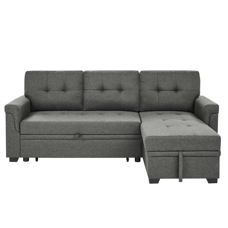 86'' 3 - Seat Pull Out Bed In Gray, Reversible L/R, Jumbo Stitch Detailing And Accent For Home Socials Gray Bed, With Cozy Party Nights