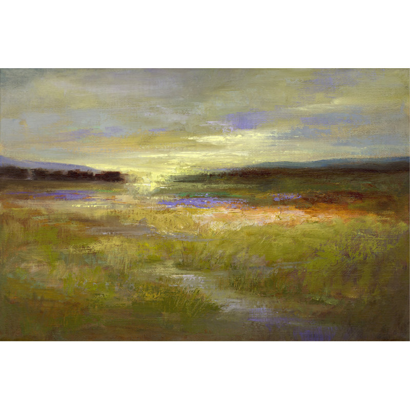 «Light Across the Meadow II» par Sheila Finch - peinture sur toile tendue, H 12 po x l 18 po