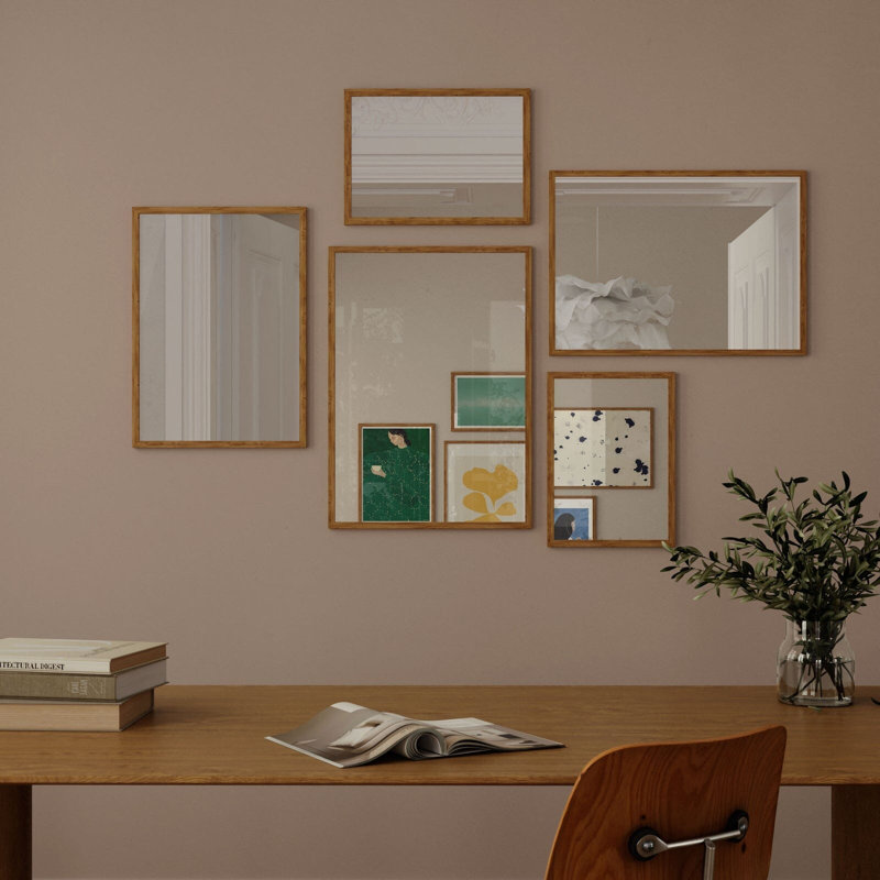 Miroir d'art mural encadré en chêne naturel - 11,75 po x 15,75 po (30 x 40 cm), 11,75 po x 15,75 po (30 x 40 cm)