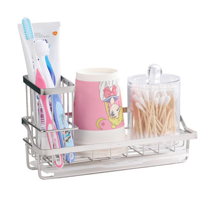 Compact Stainless Steel Toothbrush Holder With Removable Drip Tray, 8.8"H X 4"W, Rust-Resistant Bathroom Organizer