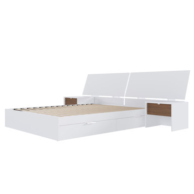 Masyn 4-Piece Queen Size Dual Storage Bedroom Set, White and Walnut