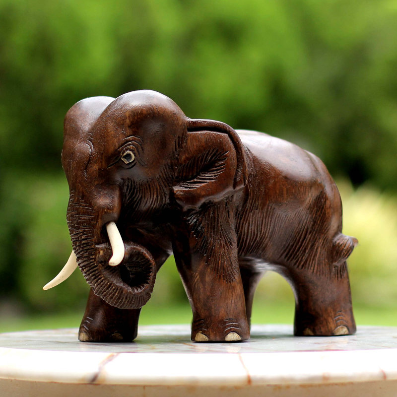 Charming Little Elephant Wood Sculpture