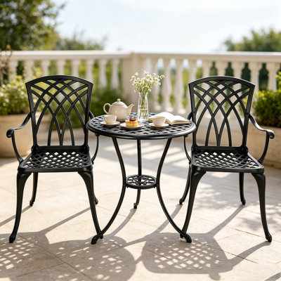 Cast Alminum Outdoor Bistro Set, 3 Piece Patio Bistro Set with 1.97" Umbrella Hole for Deck, Porch and Backyard