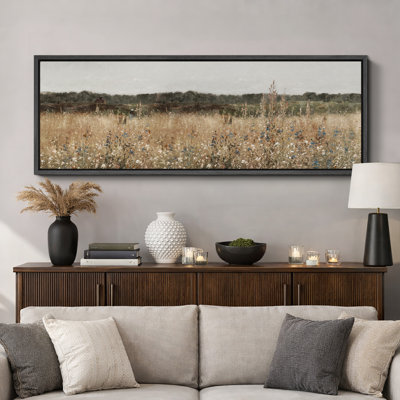Rustic Wildflower Meadow Landscape Neutral Farm Field Nature Wall Decor for Living Room Bedroom Office Extra Large Pictures Framed Canvas Print Wall Art