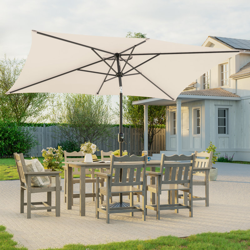 Parasol de marché extérieur rectangulaire avec éclairage à DEL 6 pi avec manivelle et jardin toutes saisons Ruidhe, Beige