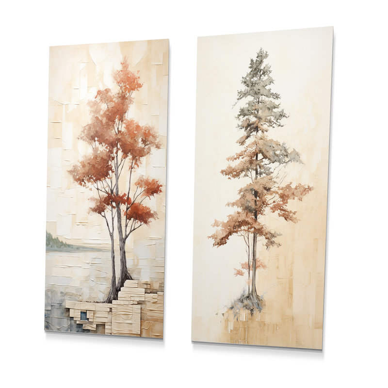 Minimalisme, séquoia beige, ensemble de 2 reproductions d'art en métal sur bois de séquoia, H 32 po x l 32 po