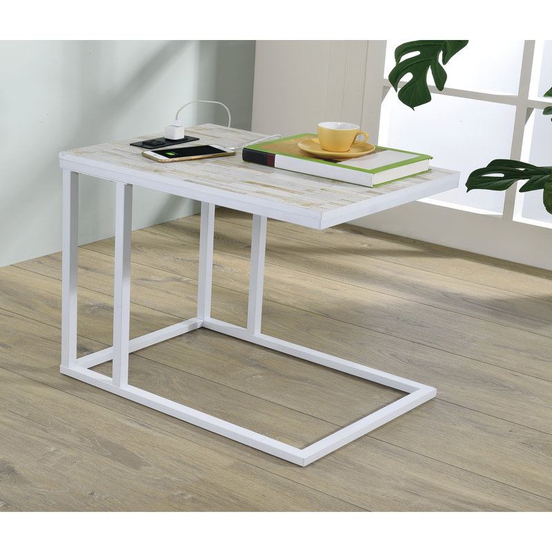 C-table Norwich, Plateau en faux mosaïque blanc / base blanche