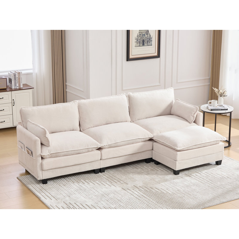 Canapé modulaire à méridienne pièce, Velours côtelé beige