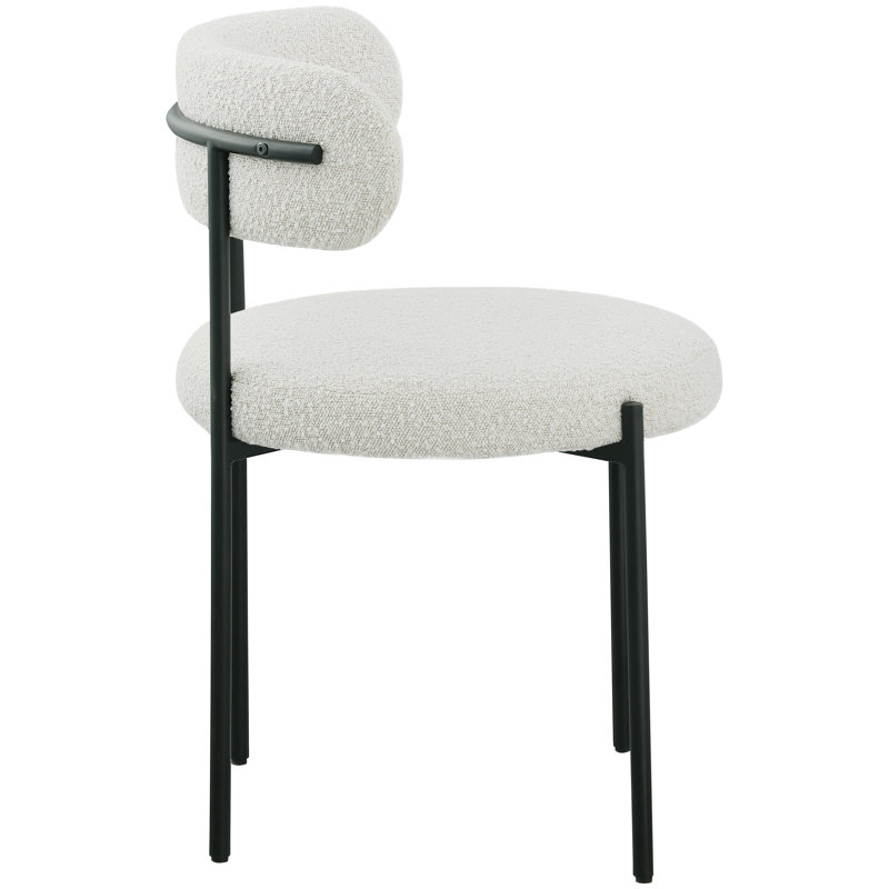 Sherwood Solid Back Boucle Side Chair, Cream Boucle, Matte Black