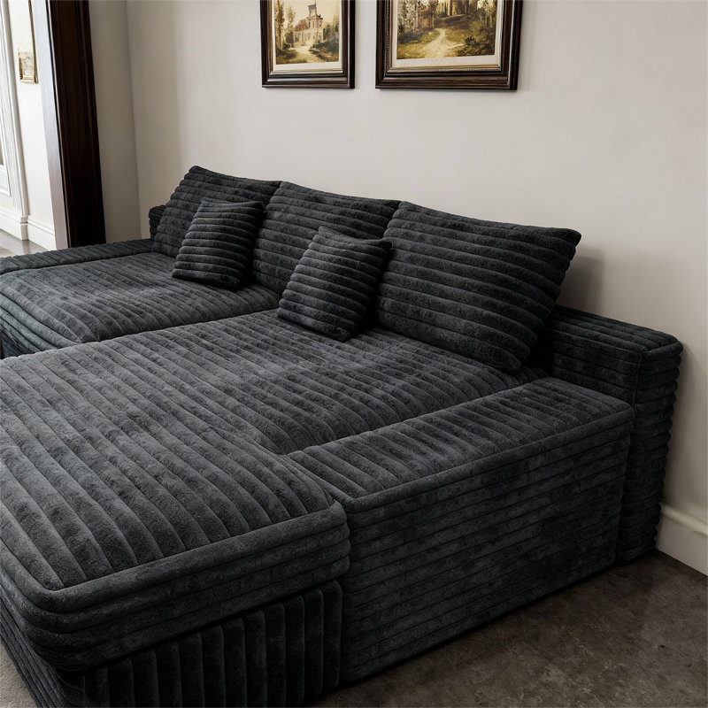 Canapé-lit modulaire en L de 104,3 po avec méridienne en forme de L avec méridienne, sans emballage assemblé, conception modulaire pour le salon et le salon, gris droit