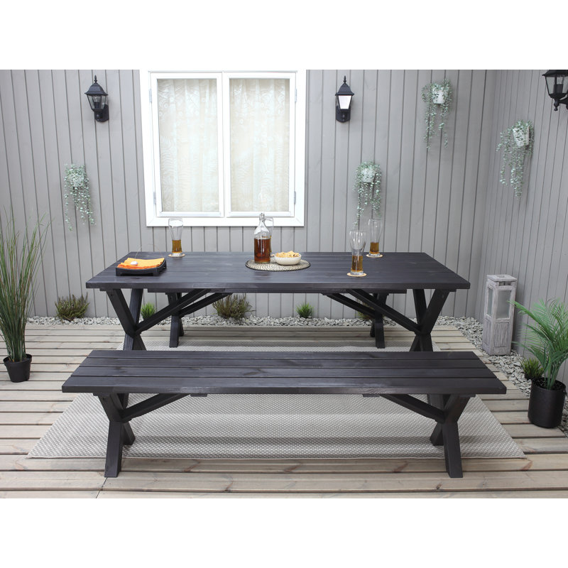 Edgerton 6 - Person Wood Patio Dining Set with Rectangular Table, Black