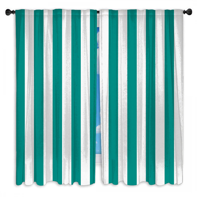 Teal Vertical Stripes Window Curtains Stripes Sheer & Room Darkening - 2 Panels, 56 po x 76 po - 2 panneaux, Transparent