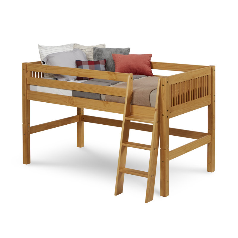 Lit mezzanine simple en bois massif Fharman, Naturel