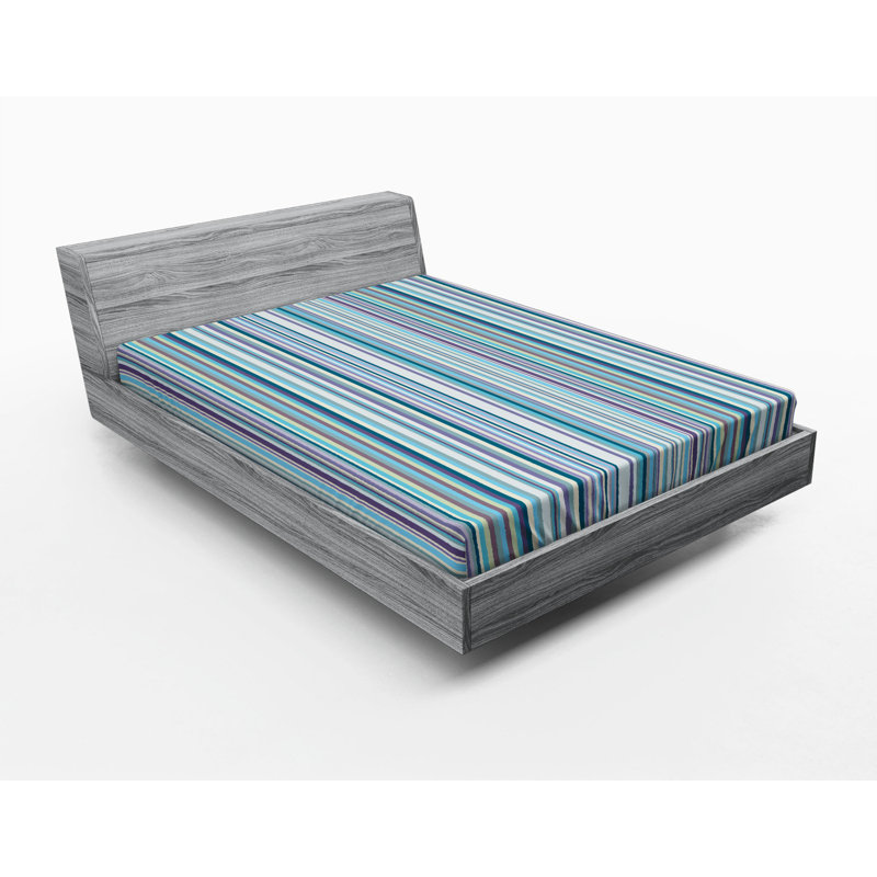 Microfiber Striped Fitted Sheet, Queen Fitted Sheet, Blue Striped 1
