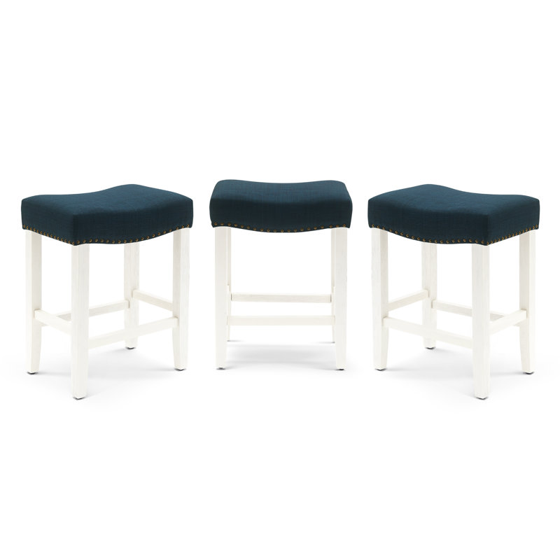 Tabouret Jameson, Tabouret de comptoir (siège d’une hauteur de 24, Tissu bleu marine / cadre blanc
