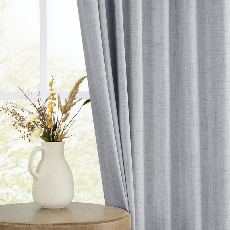 Cadnite 50" W Thermal 100% Blackout Linen Textured Curtain Panels, 50" W x 90" L, Gray