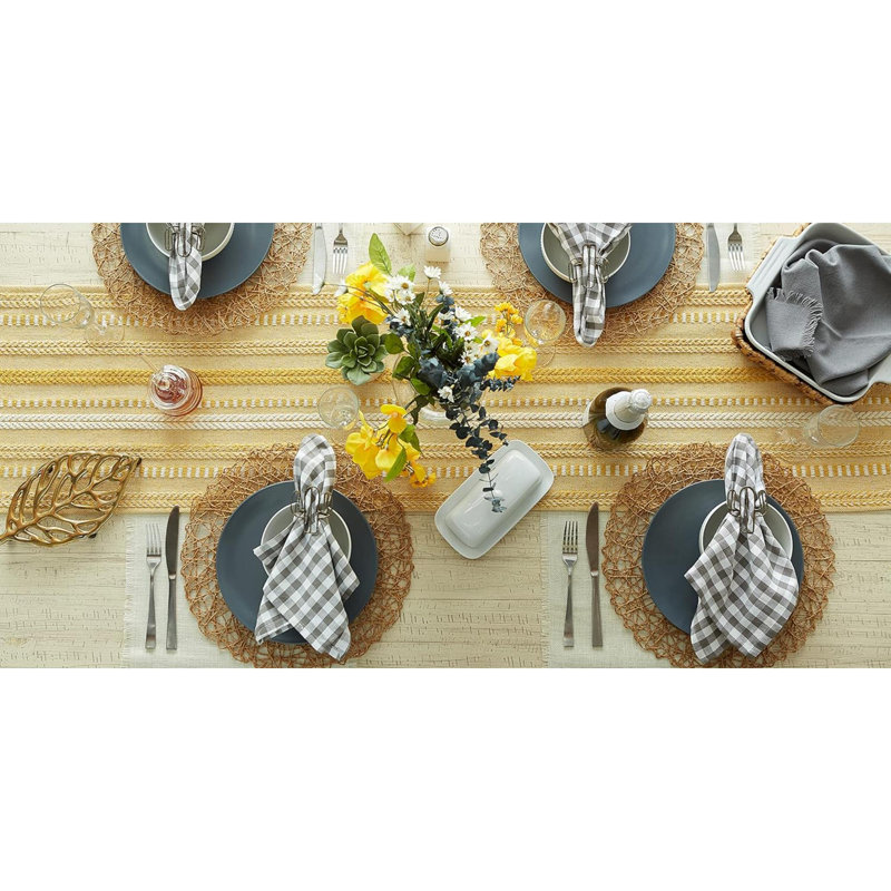 Elco Striped Table Runner, Gold, 15" x 113""