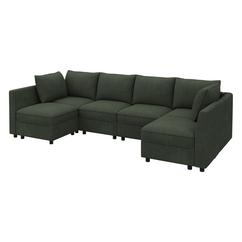 Canapé modulaire rembourré en U avec siège de rangement vert, Velours côtelé vert