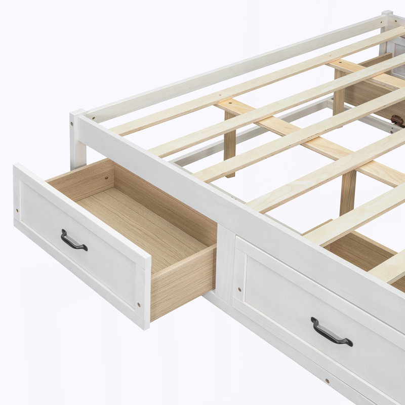 Grand lit plateforme avec 6 tiroirs de rangement, Antique White