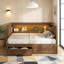 Lit de jour en bois pleine grandeur avec tablettes de rangement, USB, DEL et 2 tiroirs-1194361388