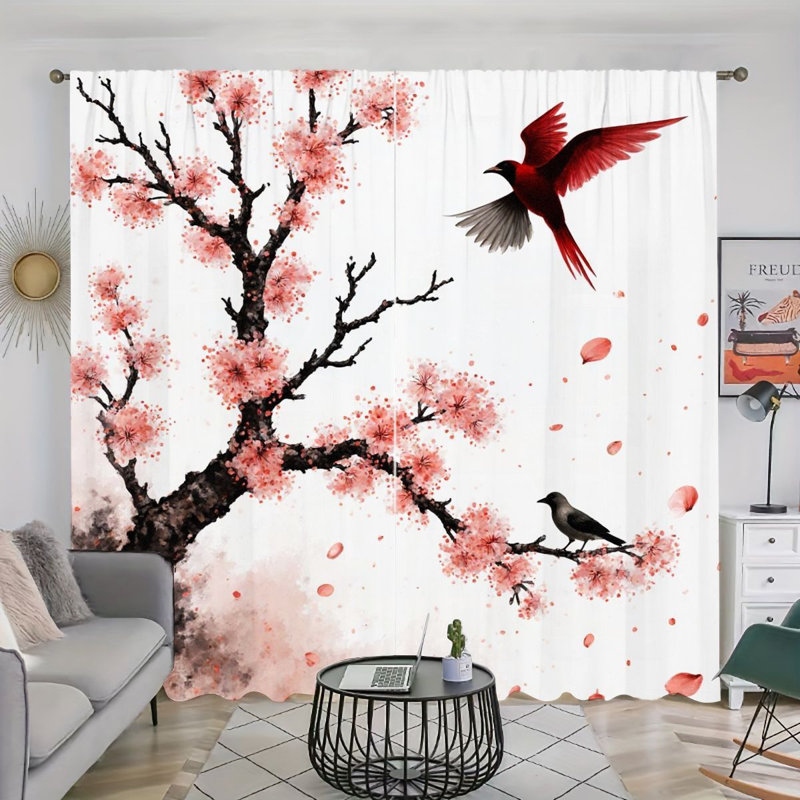 2 panneaux de rideau filtrant la lumière avec des cerisiers en fleurs et des branches, L 42 po x H 84 po x 2 pièces