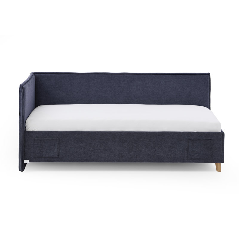 Chickerell Upholstered Standard Bed, European Single (90 x 200cm), Dark Blue