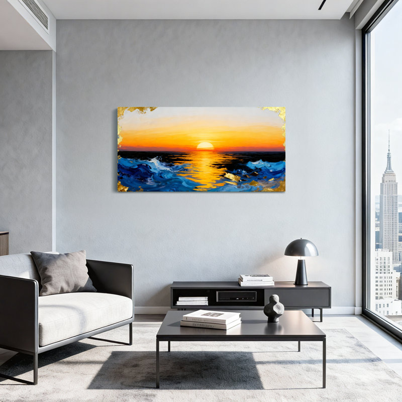 Art nautique et coucher de soleil sur l'océan, H 20 po x l 40 po