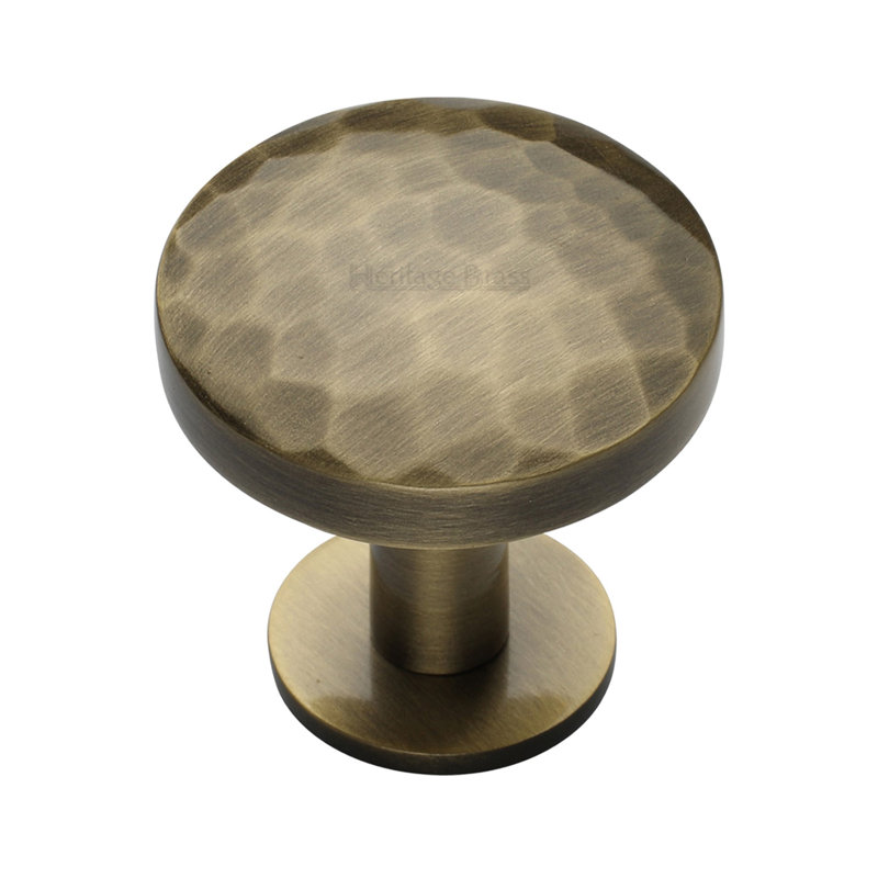 Heritage Brass Cabinet Knob Round Hammered Design with Rose, 3.8cm