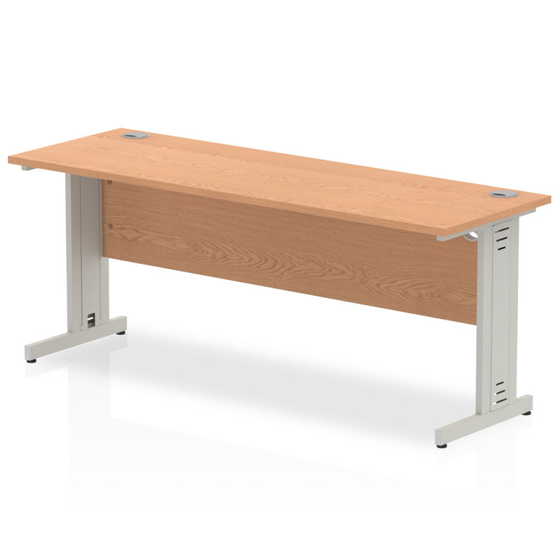 Impulse Metal Base Computer Desk, Silver, 73cm H x 180cm W x 60cm D, Oak