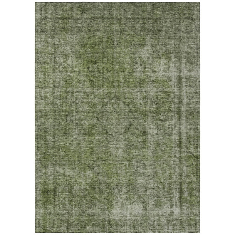 Tapis d'intérieur et d'extérieur lavable vert et argent 3 pi x 5 pi Medallion