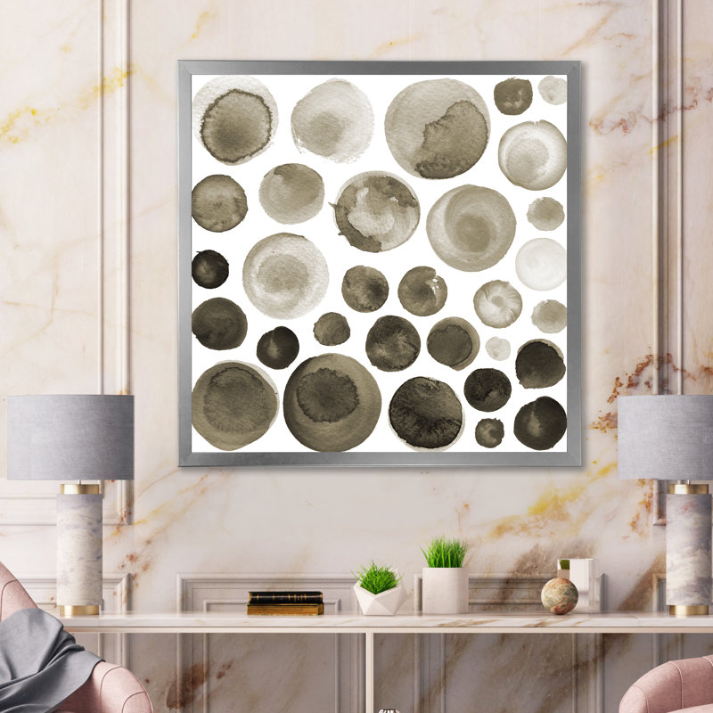 Ensemble de cercles d'aquarelle café brun - peinture sur toile, Cadre de coin argenté fermé, H 36 po x l 36 po x P 1,5 po