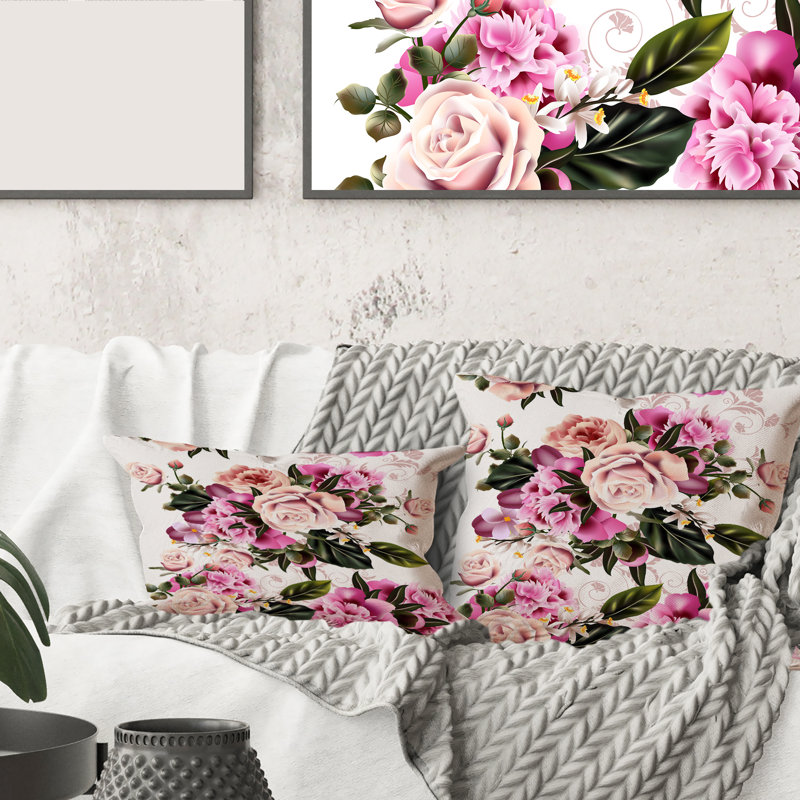 Fleurs de pivoines rétro - coussin décoratif imprimé traditionnel, 18" x 18"