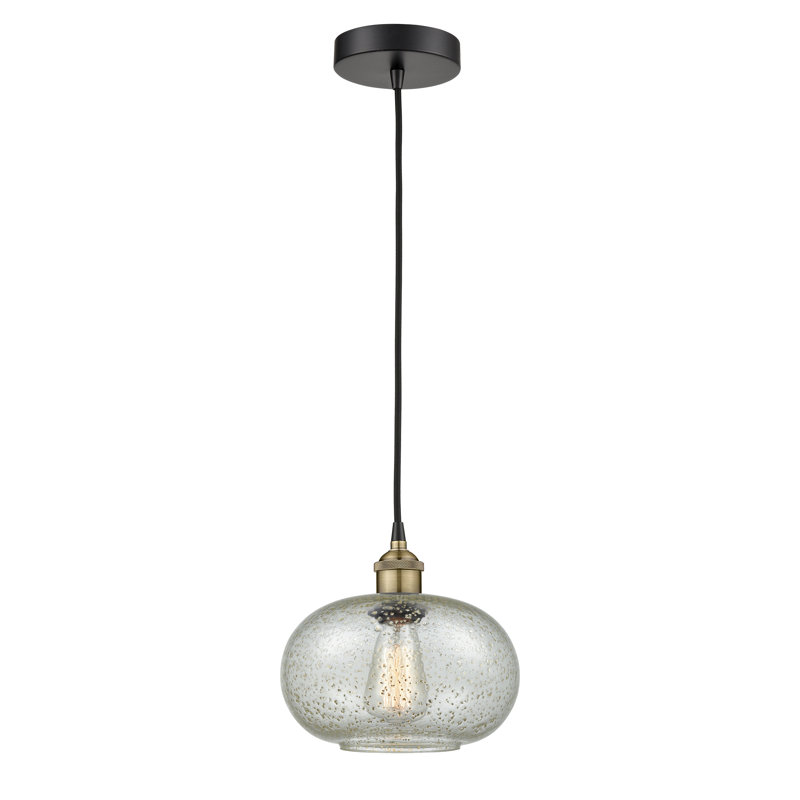 Luminaire suspendu simple à 1 lumière Bobtown, Laiton antique, Mica